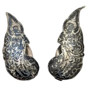 Vintage K.A. Silver Vintage Siamese Silver Clip-On Earrings 1.5 inches